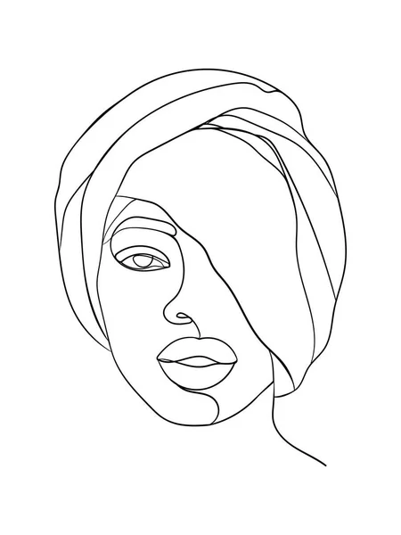 Retrato Abstrato Jovem Mulher Africana Estilo Minimalista Moderno Desenho Linha — Vetor de Stock