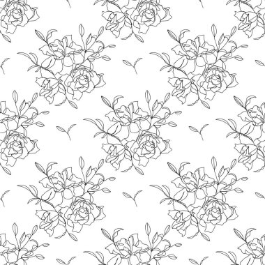 Çiçek ve yapraklı kusursuz çiçek deseni. - Vektör illüstrasyonu