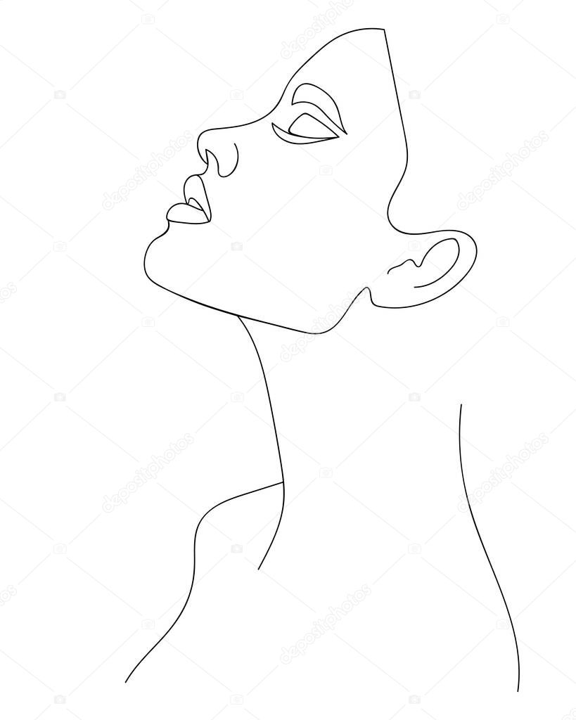 Abstract minimalistic linear sketch. Woman face. - Vector illustration