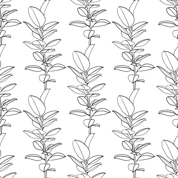 Ficus Τροπικό Μοτίβο Χωρίς Ραφή Ζωγραφική Ασπρόμαυρο Εικονογράφηση Διάνυσμα — Διανυσματικό Αρχείο