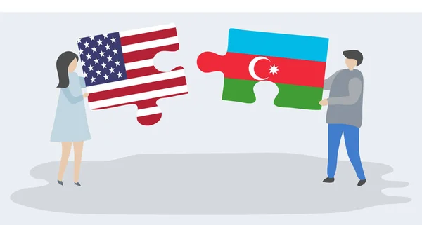 Dvojice Drží Dvě Skládanky Americkými Ázerbájdžánkami Společně Spojené Státy Americké — Stockový vektor