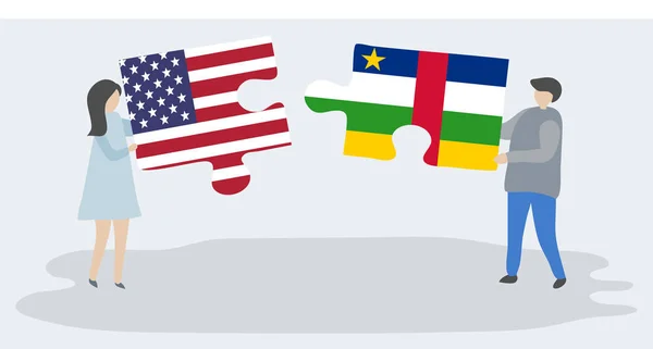 Dvojice Drží Dvě Skládanky Vlajkami Ameriky Středoafrické Společné Národní Symboly — Stockový vektor