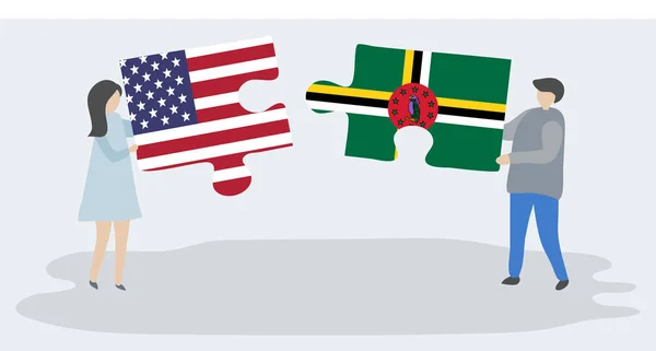 Dvojice Drží Dvě Skládanky Americkými Dominikánskými Vlajkami Společné Národní Symboly — Stockový vektor