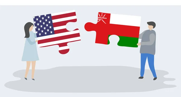 Dvojice Vlajkami American Omani Drží Dvě Skládanky Spojené Státy Americké — Stockový vektor