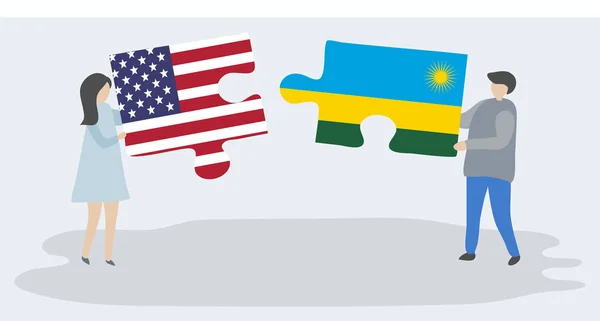 Paar Mit Zwei Puzzleteilen Mit Amerikanischen Und Ruandischen Flaggen Vereinigte — Stockvektor