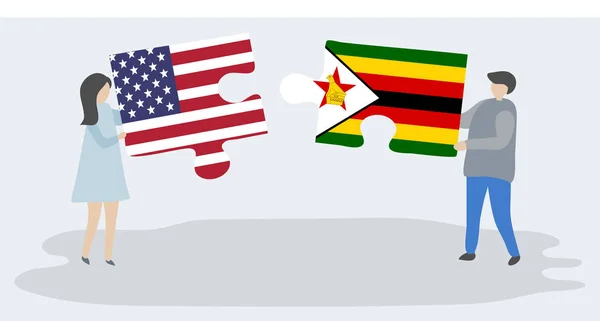 미국과 짐바브웨 국기와 조각을 미국과 짐바브웨 — 스톡 벡터
