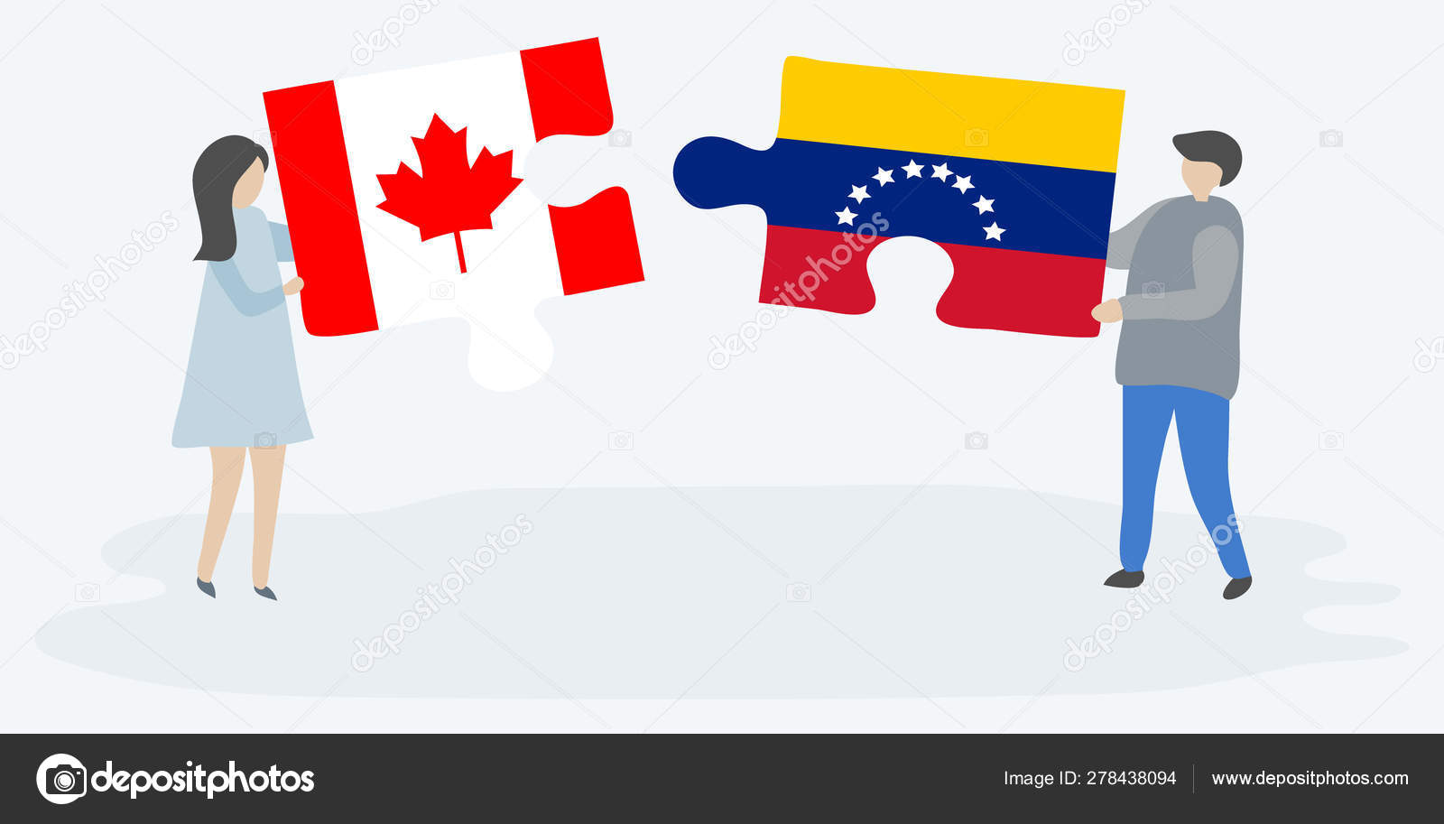 Couple Holding Two Puzzles Pieces Canadian Venezuelan Flags Canada ...