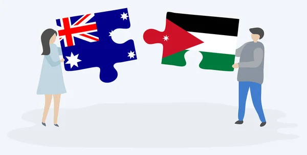 Ζευγάρι Που Κρατά Δύο Κομμάτια Παζλ Αυστραλιανές Και Ιορδανοί Σημαίες — Διανυσματικό Αρχείο