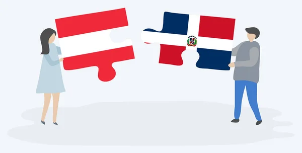 Paar Mit Zwei Puzzleteilen Mit Österreichischen Und Dominikanischen Flaggen Österreich — Stockvektor
