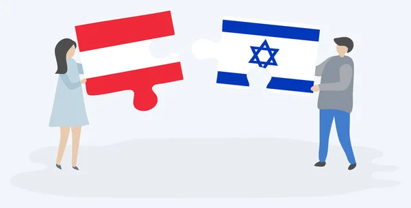 オーストリアとイスラエルの旗を持つ2つのパズルのピースを保持しているカップル オーストリアとイスラエルの国旗 — ストックベクタ