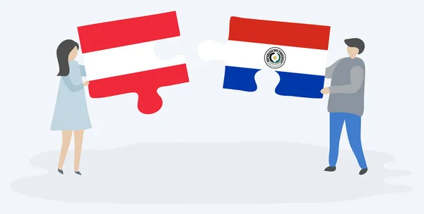 Néhány Holding Két Rejtvények Darab Osztrák Paraguayi Zászlókat Ausztria Paraguay — Stock Vector