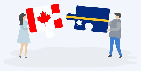 Coppia Contenente Due Pezzi Puzzle Con Bandiere Canadesi Nauruan Canada — Vettoriale Stock