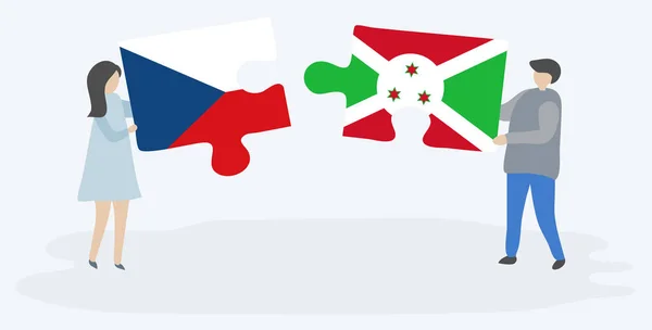 Para Trzyma Dwa Kawałki Puzzli Czeskich Burundyjskich Flag Czechy Burundi — Wektor stockowy