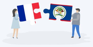 Fransız ve Belizean bayrakları ile iki bulmaca parçaları tutan çift. Fransa ve Belize ulusal sembolleri birlikte.