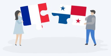 Fransız ve Panama bayrakları ile iki bulmaca parçaları tutan çift. Fransa ve Panama ulusal sembolleri birlikte.