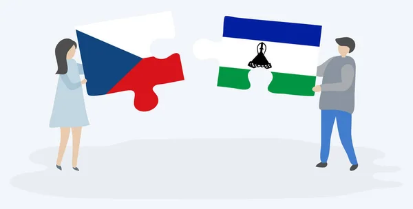 Beyaz Arka Plan Lesotho Çek Cumhuriyeti Ulusal Sembolleri Birlikte Izole — Stok Vektör