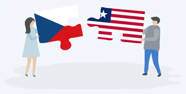 Pár Kreslených Kousků Českými Liberijskými Vlajkami Izolovanými Bílém Pozadí Libérii — Stockový vektor
