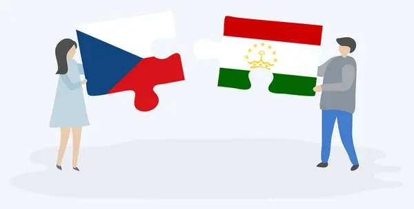 Beyaz Arka Plan Tacikistan Çek Cumhuriyeti Ulusal Sembolleri Birlikte Izole — Stok Vektör
