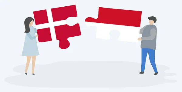 Coppia Contenente Due Pezzi Puzzle Con Bandiere Danesi Indonesiane Danimarca — Vettoriale Stock
