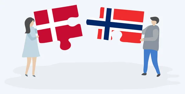 Çift Danimarka Norveç Bayrakları Ile Iki Bulmaca Parçaları Tutan Danimarka — Stok Vektör