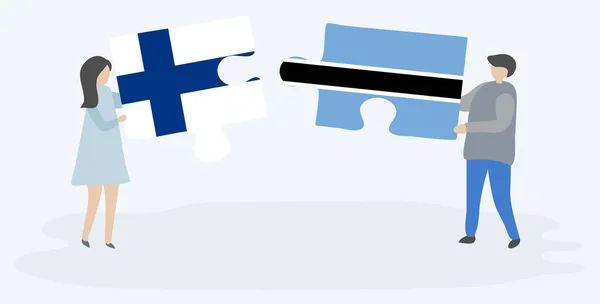 Fince Motswana Bayrakları Ile Iki Bulmaca Parçaları Tutan Çift Finlandiya — Stok Vektör