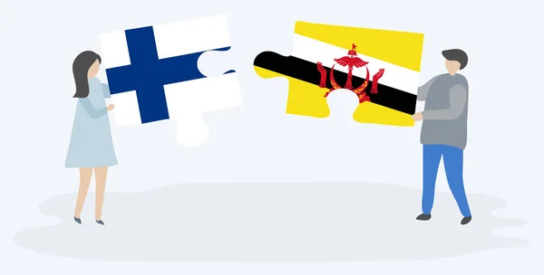 Coppia Contenente Due Pezzi Puzzle Con Bandiere Finlandesi Brune Finlandia — Vettoriale Stock