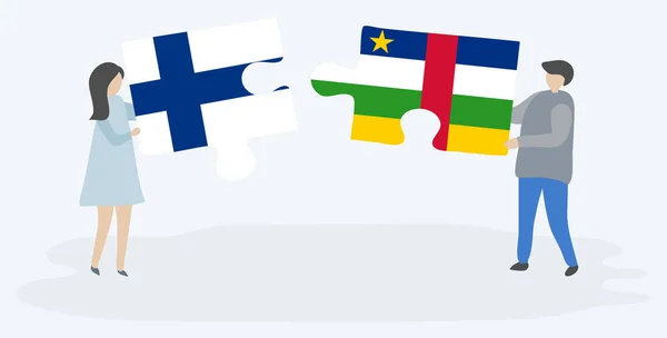 Ζευγάρι Που Κρατά Δύο Κομμάτια Παζλ Σημαίες Της Φινλανδίας Και — Διανυσματικό Αρχείο