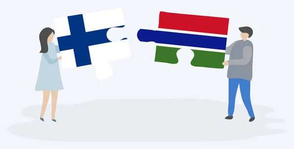 Par Som Innehar Två Pusselbitar Med Finska Och Gambiska Flaggor — Stock vektor