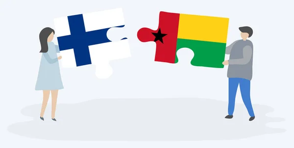 Fince Bissau Gine Bayrakları Ile Iki Bulmaca Parçaları Tutan Çift — Stok Vektör