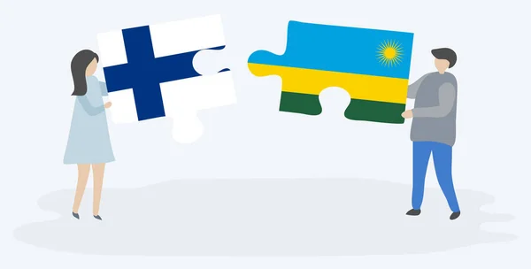 Pár Két Rejtvénydarabot Finn Ruandai Zászlókkal Finnország Ruanda Nemzeti Szimbólumai — Stock Vector