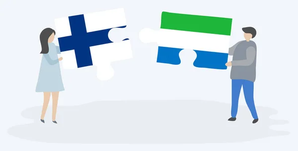 Néhány Holding Két Rejtvények Darab Finn Sierra Leonean Zászlókat Finnország — Stock Vector