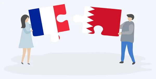 Ζευγάρι Που Κρατά Δύο Κομμάτια Παζλ Σημαίες Γαλλίας Και Μπαχρέιν — Διανυσματικό Αρχείο