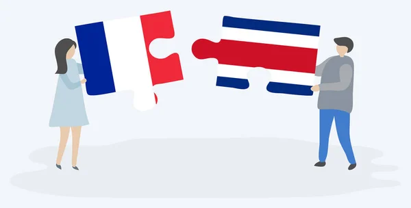 Pár Gazdaság Két Rejtvények Darab Francia Costa Rica Zászlók Franciaország — Stock Vector