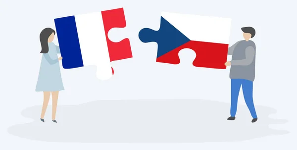 Dvojice Dvě Skládanky Francouzskými Českými Vlajkami Národní Symboly Francie České — Stockový vektor