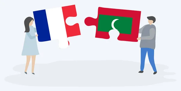 Pár Gazdaság Két Rejtvények Darab Francia Maldív Zászlókat Franciaország Maldív — Stock Vector