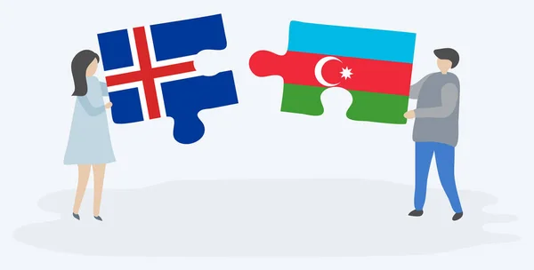 Coppia Contenente Due Pezzi Puzzle Con Bandiere Islandesi Azerbaigiane Islanda — Vettoriale Stock