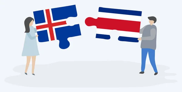 Dvojice Která Držela Dvě Skládanky Islandskými Kostarickými Vlajkami Island Kostarika — Stockový vektor