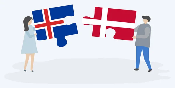 Пара Держащая Две Головоломки Исландскими Датскими Флагами Исландия Дания Вместе — стоковый вектор