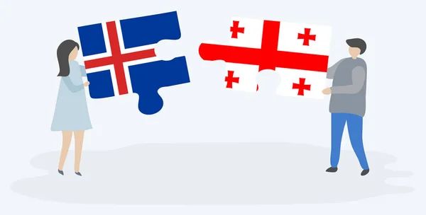 Ζευγάρι Που Κρατά Δύο Κομμάτια Παζλ Ισλανδικές Και Γεωργιανές Σημαίες — Διανυσματικό Αρχείο
