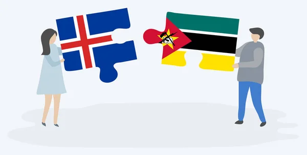 Ζευγάρι Που Κρατά Δύο Κομμάτια Παζλ Ισλανδικές Και Μοζαμβίκης Σημαίες — Διανυσματικό Αρχείο