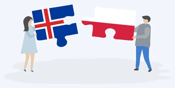 Ζευγάρι Που Κρατά Δύο Κομμάτια Παζλ Ισλανδικές Και Πολωνικές Σημαίες — Διανυσματικό Αρχείο
