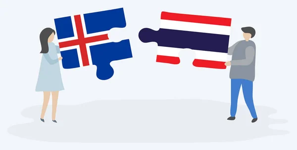 Пара Проведення Двох Головоломок Штук Ісландськими Тайські Прапори Ісландія Таїланд — стоковий вектор