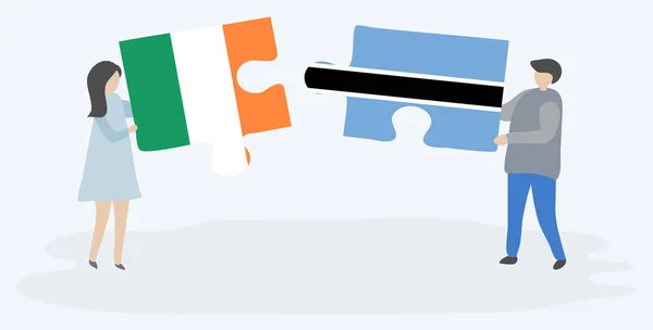 Пара Проведення Двох Головоломок Штук Ірландським Motswana Прапори Національні Символи — стоковий вектор