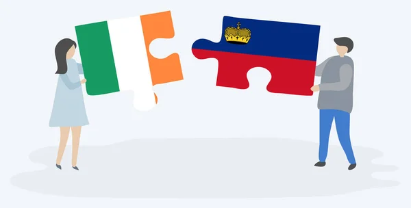 Ζευγάρι Που Κρατάει Δύο Κομμάτια Παζλ Ιρλανδέζικη Σημαία Και Σημαίες — Διανυσματικό Αρχείο