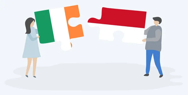 Pár Gazdaság Két Rejtvények Darab Monegasque Zászlók Írország Monaco Nemzeti — Stock Vector