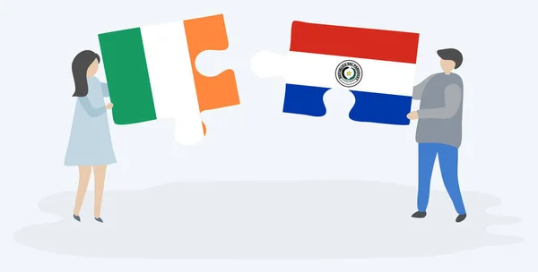 Coppia Contenente Due Pezzi Puzzle Con Bandiere Irlandesi Paraguaiane Irlanda — Vettoriale Stock