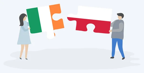 Pár Gazdaság Két Rejtvények Darab Lengyel Zászlók Írország Lengyelország Nemzeti — Stock Vector