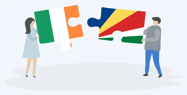 Ζευγάρι Που Κρατά Δύο Κομμάτια Παζλ Ιρλανδέζικη Σημαία Και Σημαίες — Διανυσματικό Αρχείο