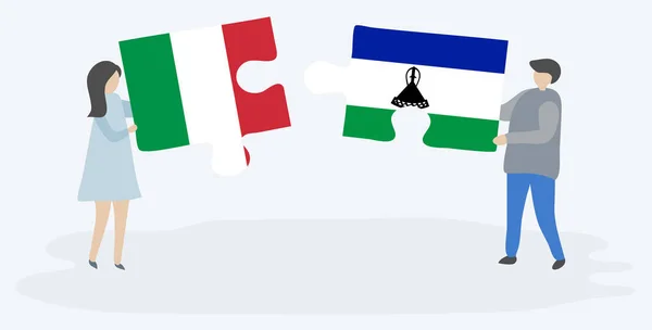 Пара Проведення Двох Головоломок Штук Італійськими Басото Прапори Італії Лесото — стоковий вектор