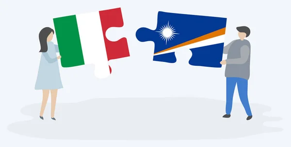 Ζευγάρι Που Κρατά Δύο Κομμάτια Παζλ Ιταλικές Και Μαρμάρια Σημαίες — Διανυσματικό Αρχείο